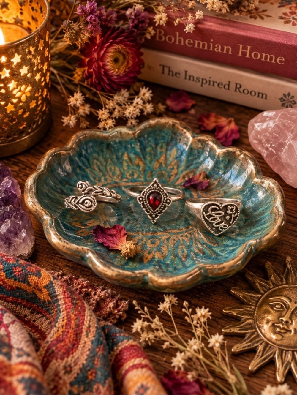 4/$15 Y2K Gothic Heart Ring Set 3pc | Silver Red Stone | Sizes 5 6 7